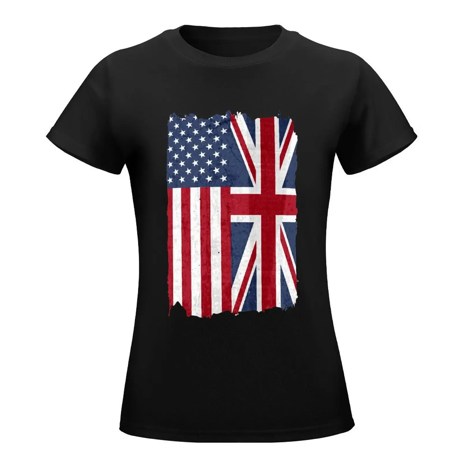 United States with United Kingdom Flag Mix US and UK Union Jack Classic T-Shirt summer top korean fashion Women clothes