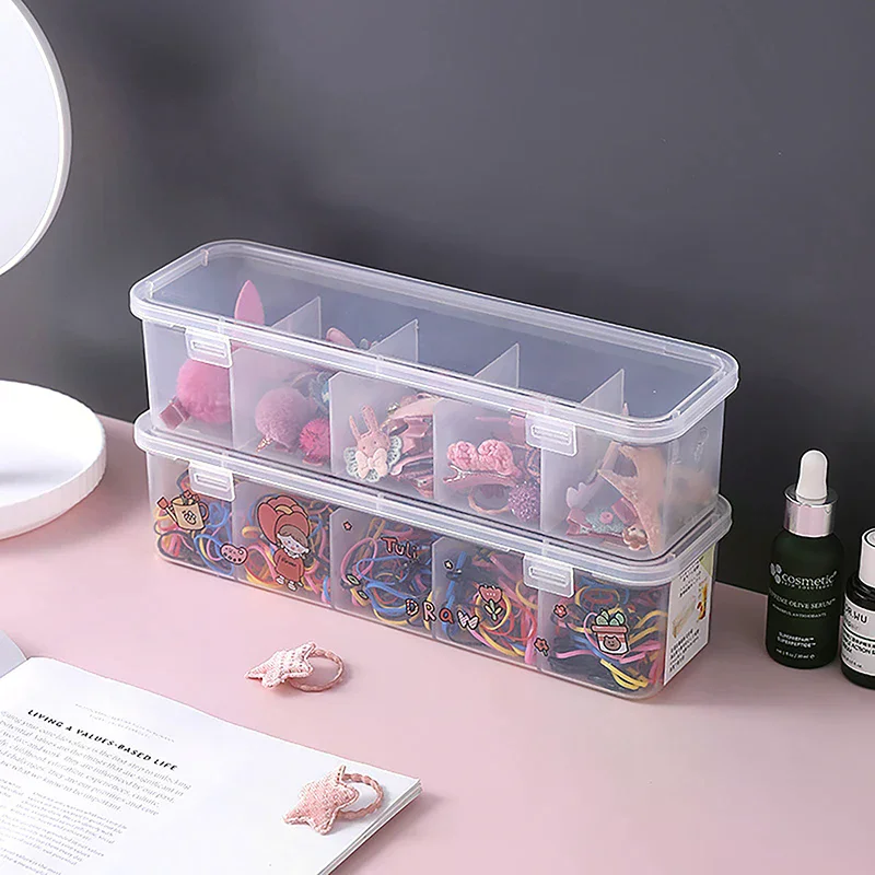 Multifunctional Five Grids Hair Accessories Storage Box Jewelry Organizer For Women Transparent Compartment Desktop Storage Box