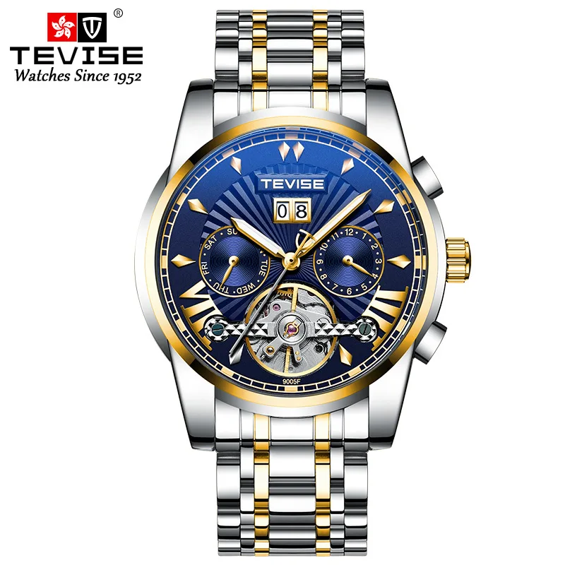 

Tevise Full Steel Mens Watches Fashion Top Brand Luxury Business Tourbillon Automatic Mechanical Watch Men Waterproof Watch xfcs