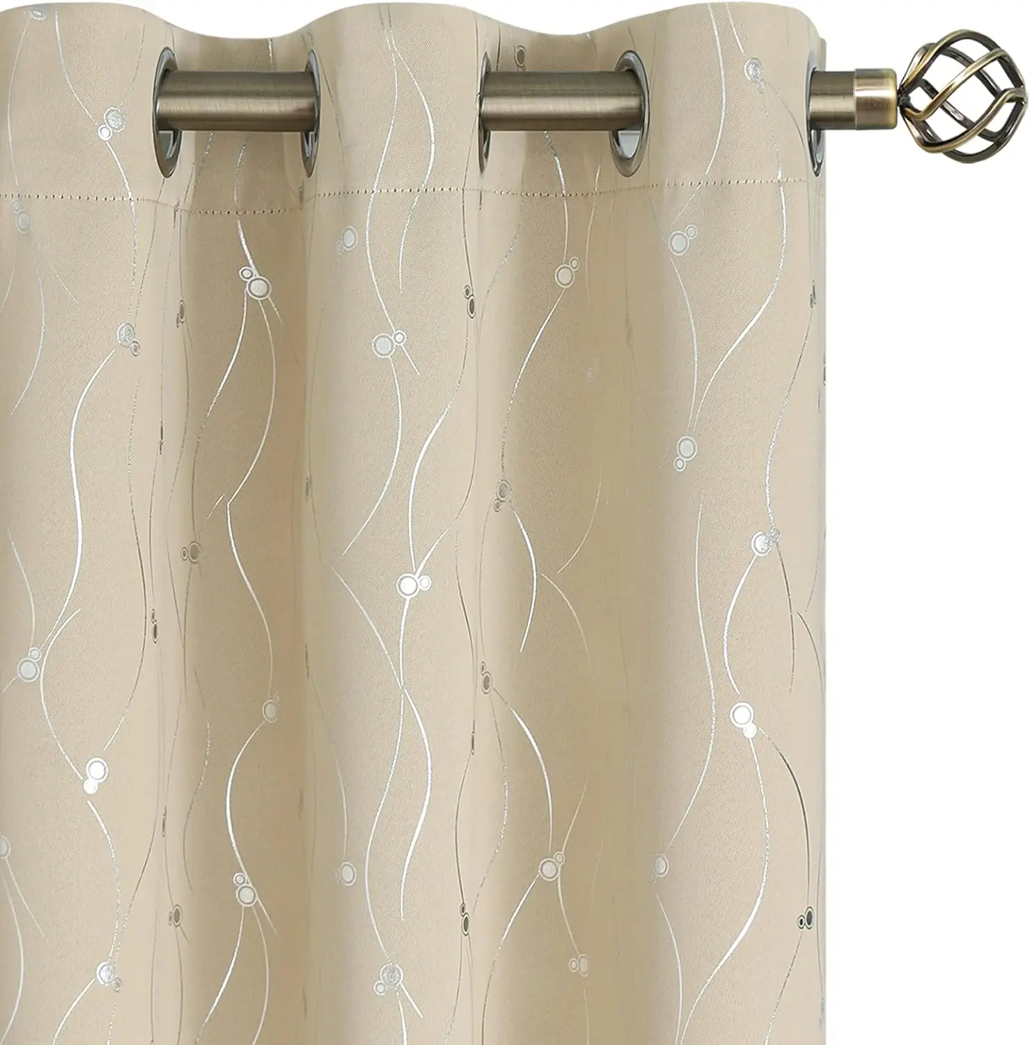 

Room Darkening Curtains 63 Inches Long, Grommet Thermal Insulated Blackout Curtains with Wave Line and Dots Printed for