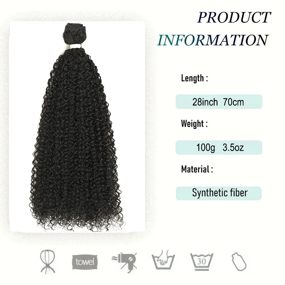 Synthetic Kinky Curly Hair Extensions 28Inch Jerry Curly Bundles Heat Resistant Black Fake Hair Weave For Women Daily Hallo