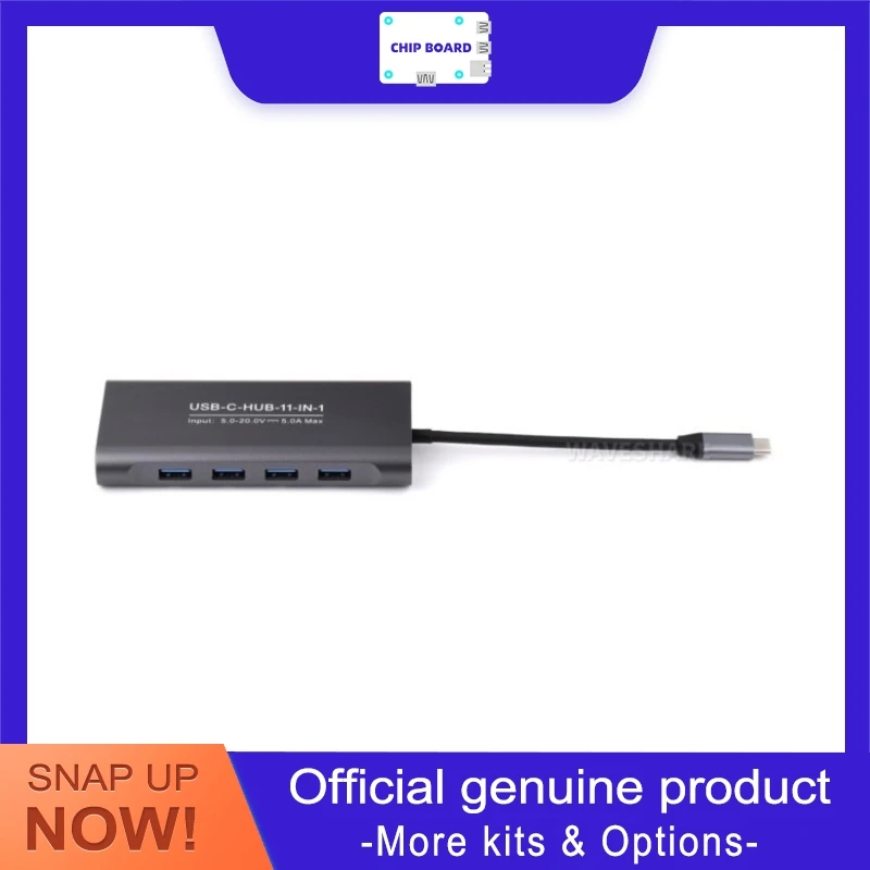 waveshare-11ポートusb-cドック、4k-hdmi、100m-rj45有線ジャック、sdおよびtfスロット、100wパススルー、合金ボディ