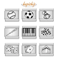 Hapiship 2024 Fashion Stainless Steel Football Bowling Baseball Charm Italian Links Fit 9mm Bracelet DIY Making Jewelry DJ106-I