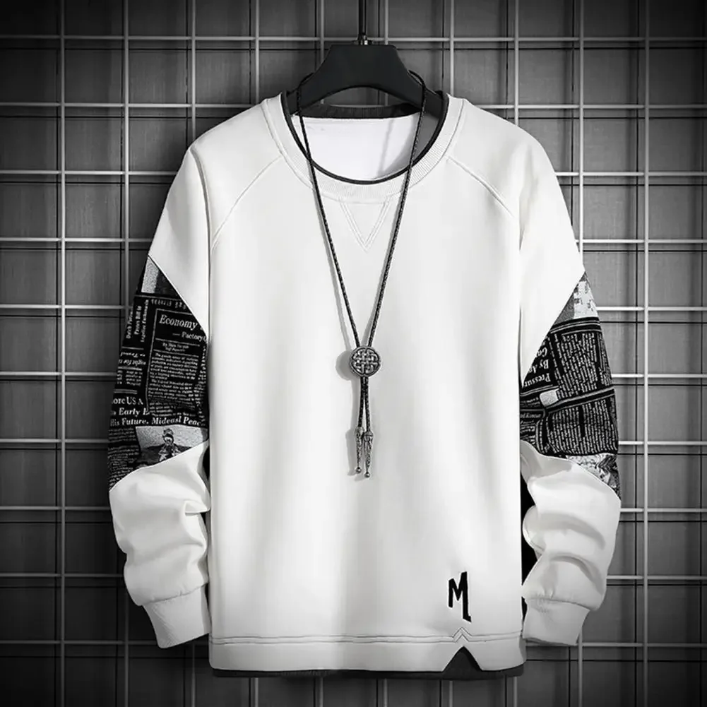 

Men Sweatshirt Crew Neck Pullover Simple Long Sleeve Loose Casual Students Sweatshirt Daily Regular Fit Print Autumn Sweatshirt