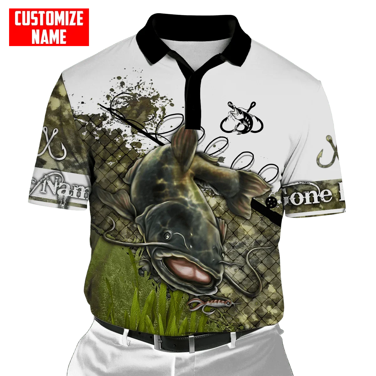 PLstar Cosmos Personalized Name Catfish Fishing 3D All Over Printed Men's Polo Shirts Casual lapel short sleeve shirt PLP02