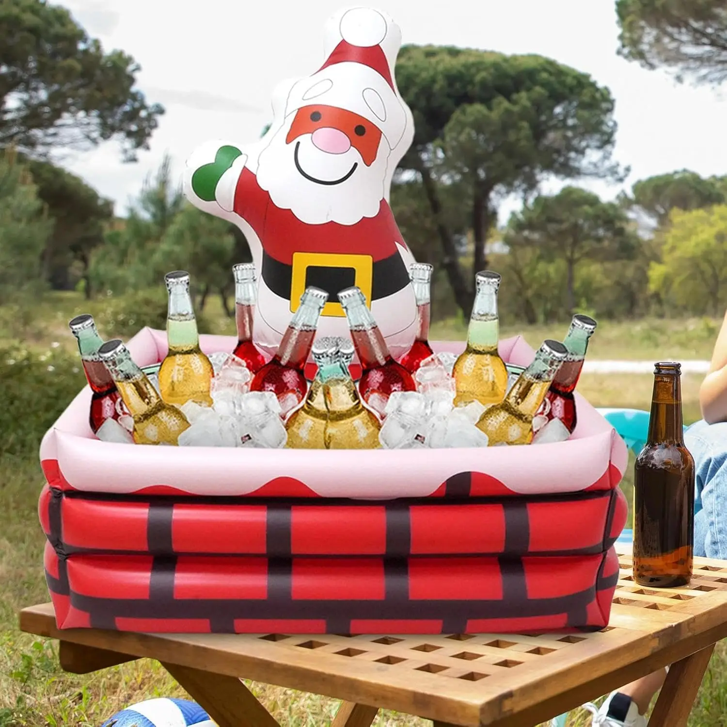 Refrigerador inflável de bebidas de natal, recipiente de balde de gelo de papai noel para acampamento, formatura, brinquedos de festa em casa ao ar livre