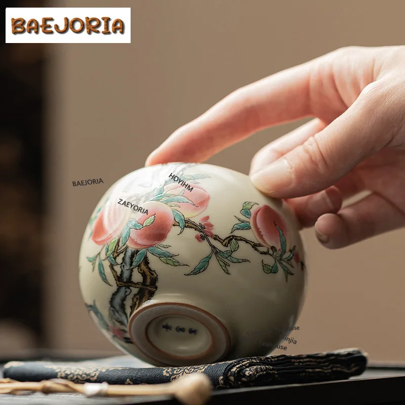 BAEJORIA 160ml Antique Ru Kiln Nine Peach Arhat Cup Household Master Cup Ceramic Tea Bowl Can Be Raised Chinese Meditation Cup