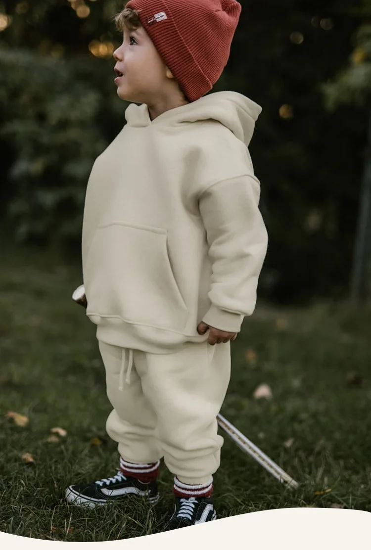 

2025 New Arrival Sets 1-3Y Hooded Sweater+ Sweat Pants 2PCS Suit Girls Boys Solid Color Plush Thick Warm Casual Clothing Set