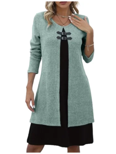 Imagen 2 del producto Vestido de una pieza con cuello redondo para mujer, ropa de manga larga con botones, informal y elegante, otoño