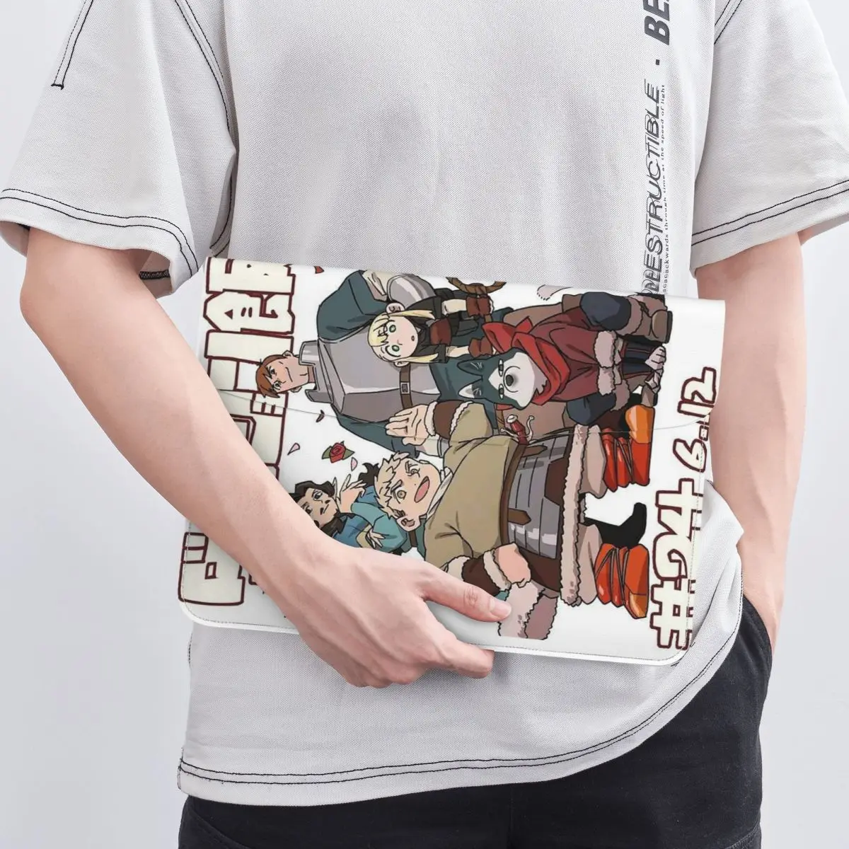 Dungeon Meshi Anime PU Leather Horizontal Laptop Sleeve Shockproof Soft Lining Notebook Case 13 Inch