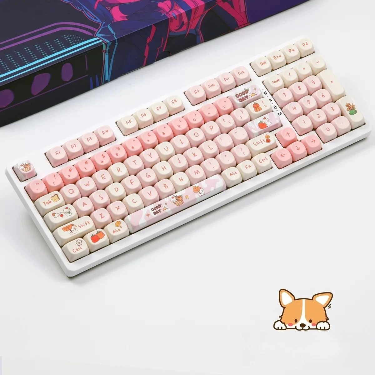 114 key Pink Happy Puppy Keycaps MOA Profile PBT Cartoon Key caps  MX Customize Mechanical keyboard MAC 75 98 100 108 AULAf75