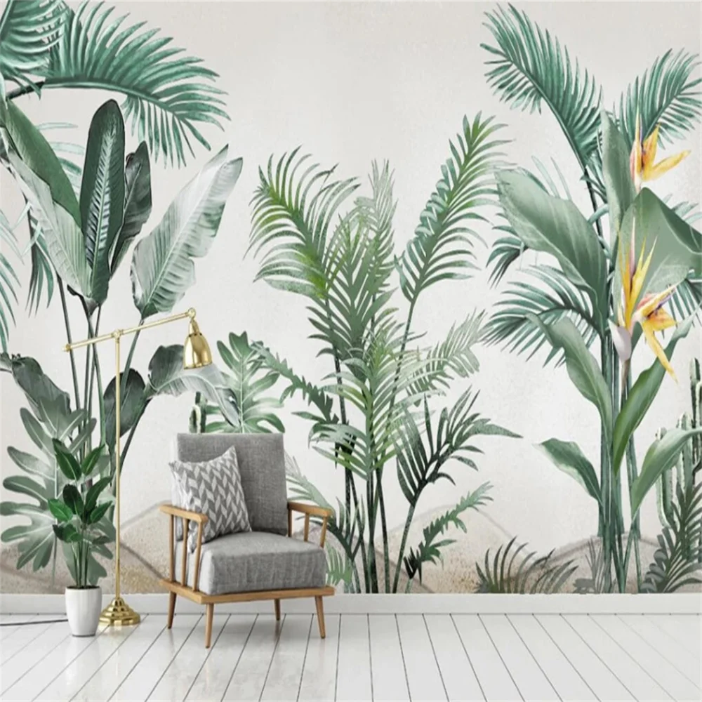 

Milofi personnalisé mural nordique peint à la main plantes tropicales forêt tropicale feuilles fond d'écran intérieur mur 3D aut