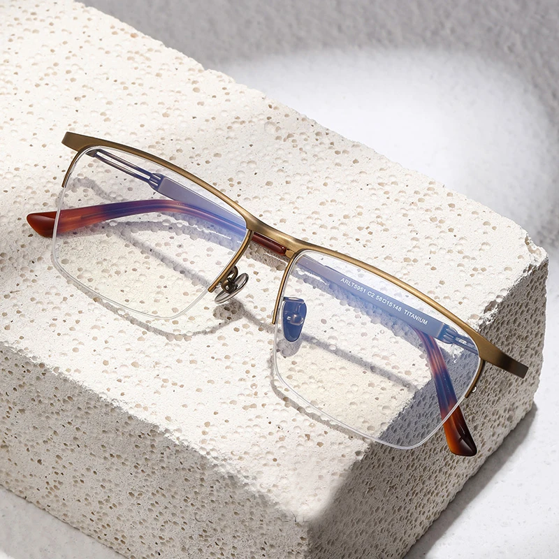 Pure Titanium Business Semi Rimless Glasses Frame for Men Ultralight Rectangle Eyeglasses Blue Light Blocking Eyewear Male