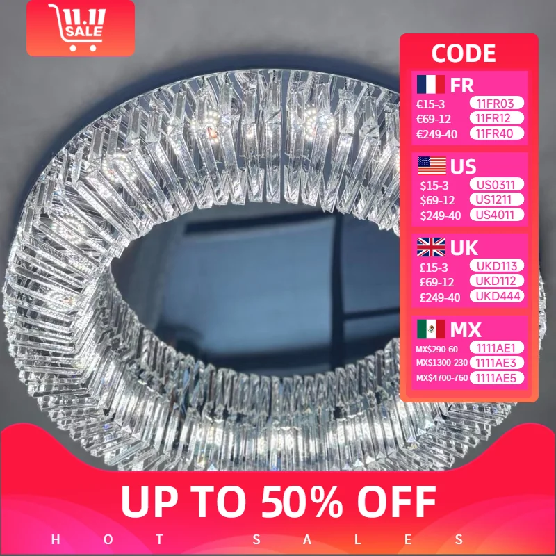 

Modern Crystal Round Ceiling Chandelier Lamp Led Indoor Pendant Lights for Living Dining Table Room Bedroom Lustre Home Decor