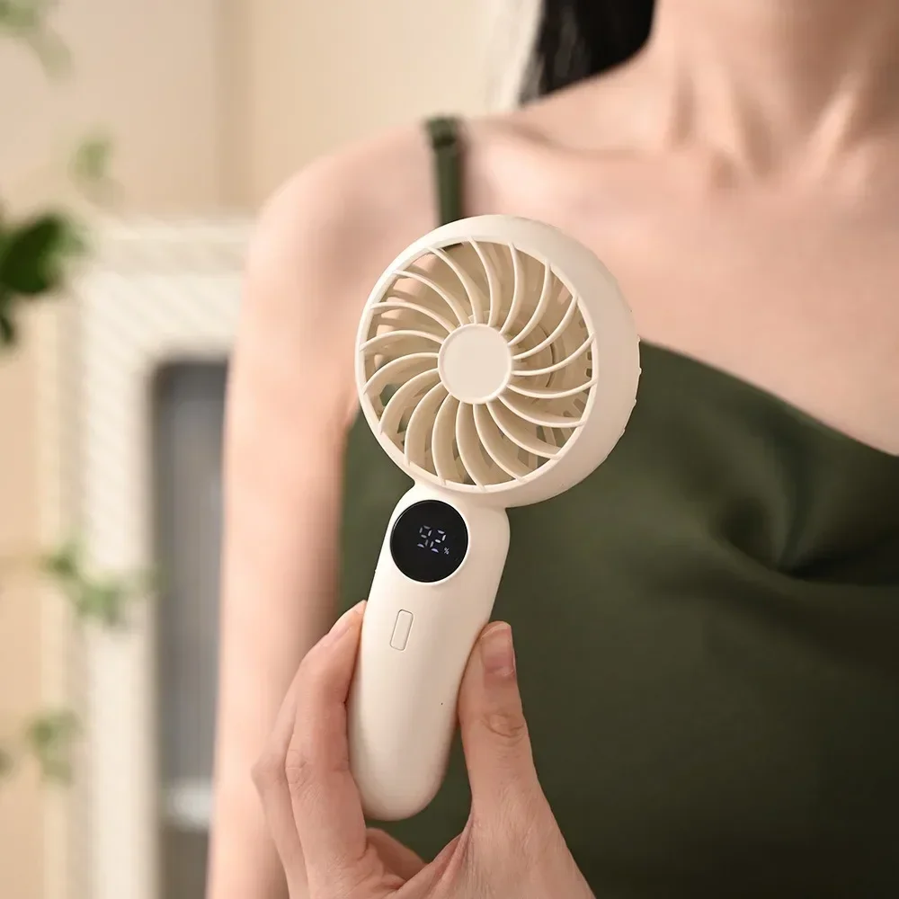 Mini Handheld Fan Three-Speed Adjustable 1200mAh Battery Durable Compact Portable Real-Time Battery Display
