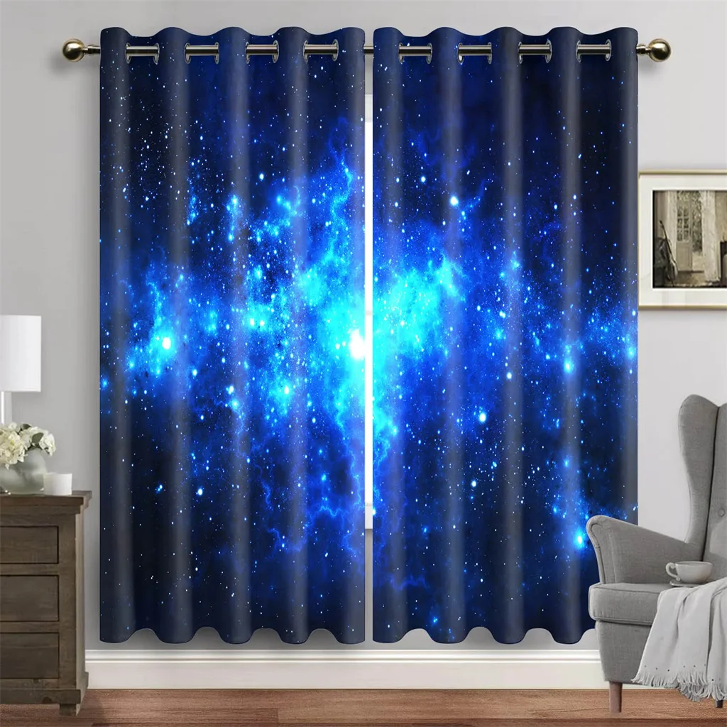 Viola blu Galaxy Space Universe Stars tende per finestre stellate per soggiorno camera da letto per bambini bagno Kicthen Door Home Decor2Pcs