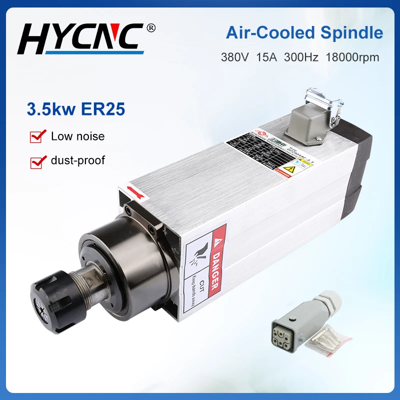 3.5kw ER25 Air-Cooled Spindle Motor 220v 380v Square Spindle 4 Bearing For CNC Router Engraving Milling Machine