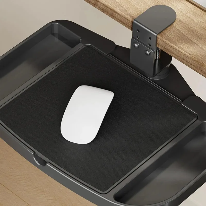 Clamp on Desk Organizer Convenient Easy To Install 360° Rotating Under Desk Mouse Tray for Dorm Home Bedroom Office Workplace