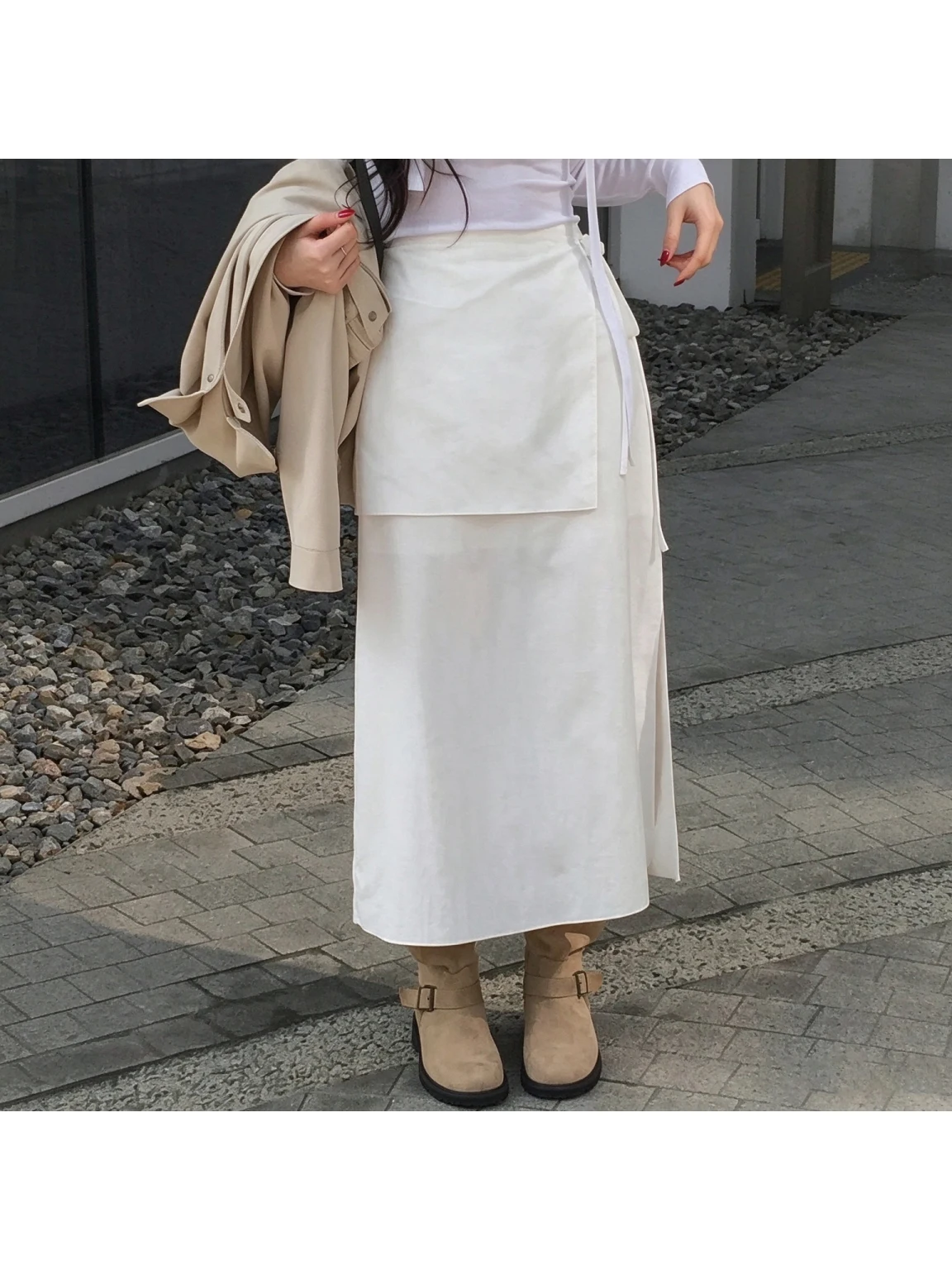 Retro High Waist Simple Match Rope Split Personality Half-length Skirt Women's Casual Style High Waist Straight Skirt