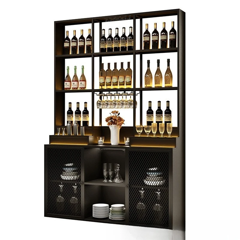 

Wine cabinet display rack, floor-to-ceiling locker, wrought iron meal side against the wall