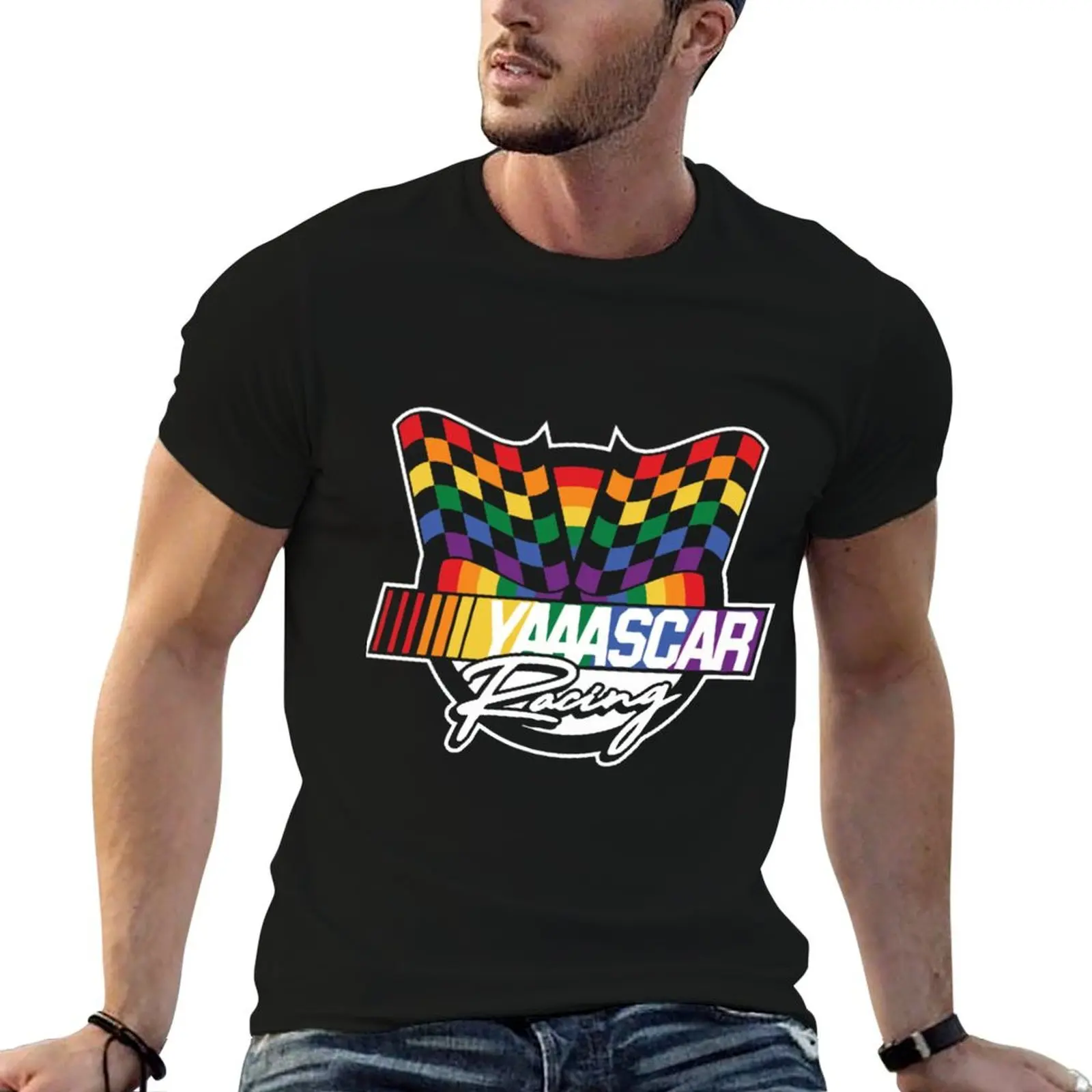 NASCAR Checkered Flag YAAASCAR T-Shirt sports fans anime tshirt T-shirt men
