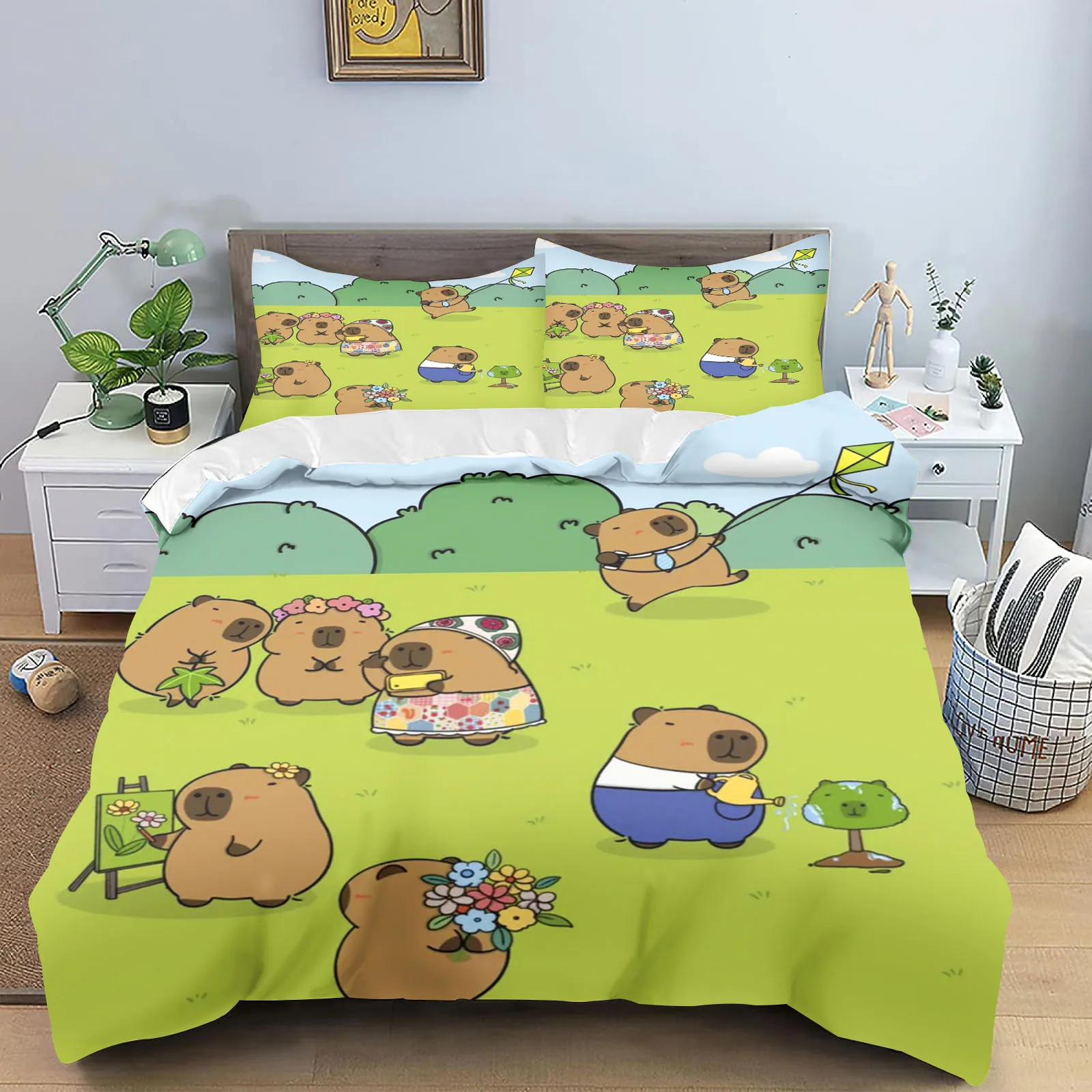 Capybaras Duvet Cover Anime Bedding Pillowcase Printed General Children And Adult Set Queen Size Reactive Printing Quilt