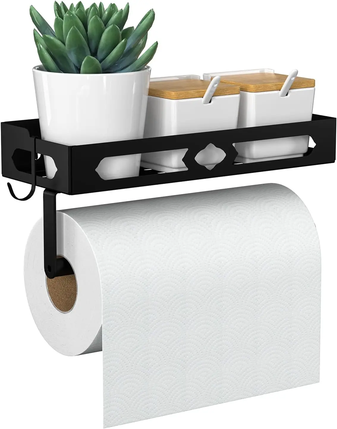 

Настенный держатель для бумажных полотенец с полкой и крючками, простое управление одной рукой для кухни, ванной комнаты, автодома
