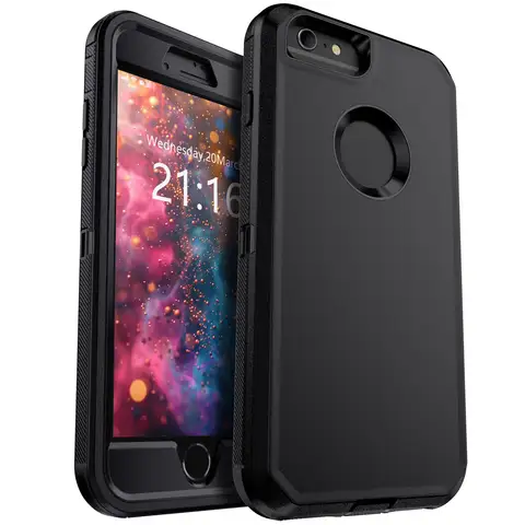 Black Phone Case For iPhone 6/iPhone 6 Plus/iPhone 6s/iPhone 6s Plus Heavy Duty Rugged 3-Layers Hard Cover