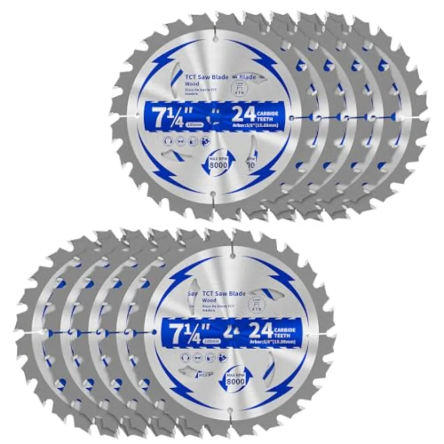 

10 Pack ch 24T Circular Saw Blade Saw Blade Arbor Size 5/8-ch TCT ATB for Cutting Wood Plastic PVC Acrylic