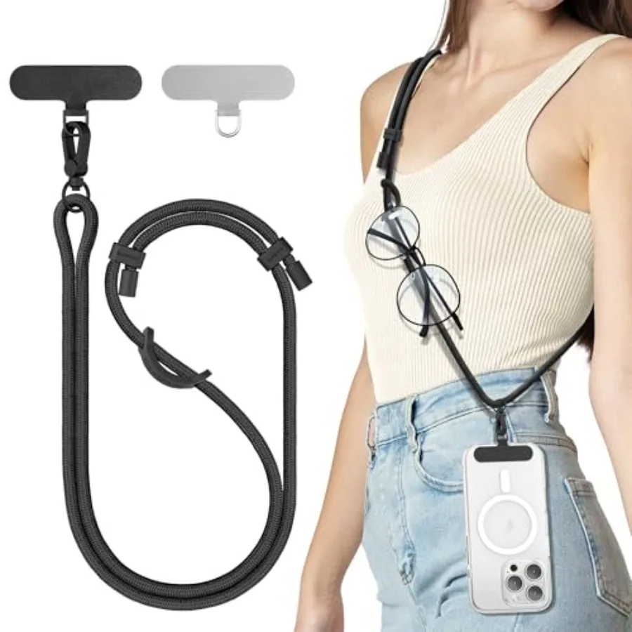 

Phone Lanyard, Adjustable Phone Strap Crossbody with 2 Pack Cell Phone Tether Tab, Premium Metal Buckles, Skin-Friendly, Univer