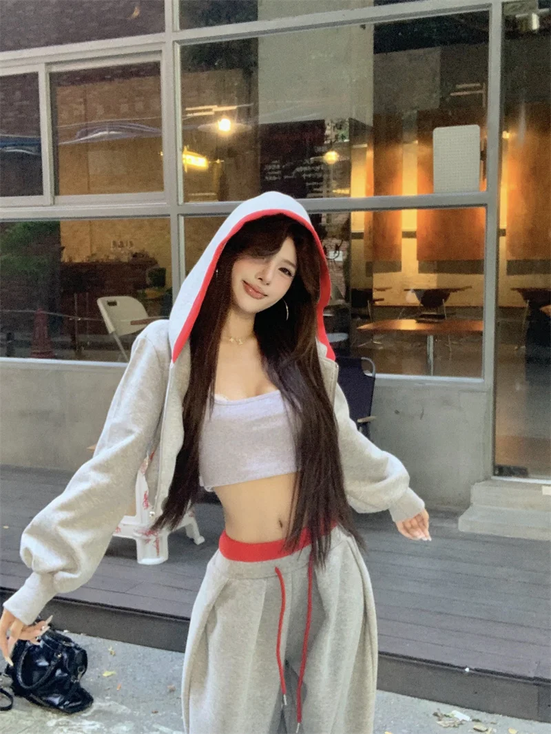 

Kumikumi Pure Desire Style Women's Hooded Long Sleeve Set Drawstring Slimming Casual Pants Two-Piece Set Commute Fashion