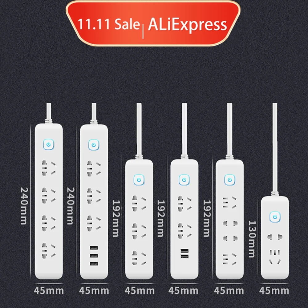 Smart Power Strip Socket 4 Ac Power Lichtschakelaar Socket 220V 2 Usb Draagbare Socket Plug Met Backlight Extension socket Outdoor