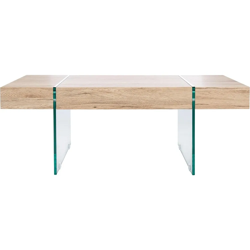 Home Collection Jacob طاولة القهوة العائمة المستطيلة الحديثة COF7001C، 43.3 بوصة عرض × 23.6 بوصة طول × 15.7 بوصة ارتفاع، أرجل طبيعية/زجاجية