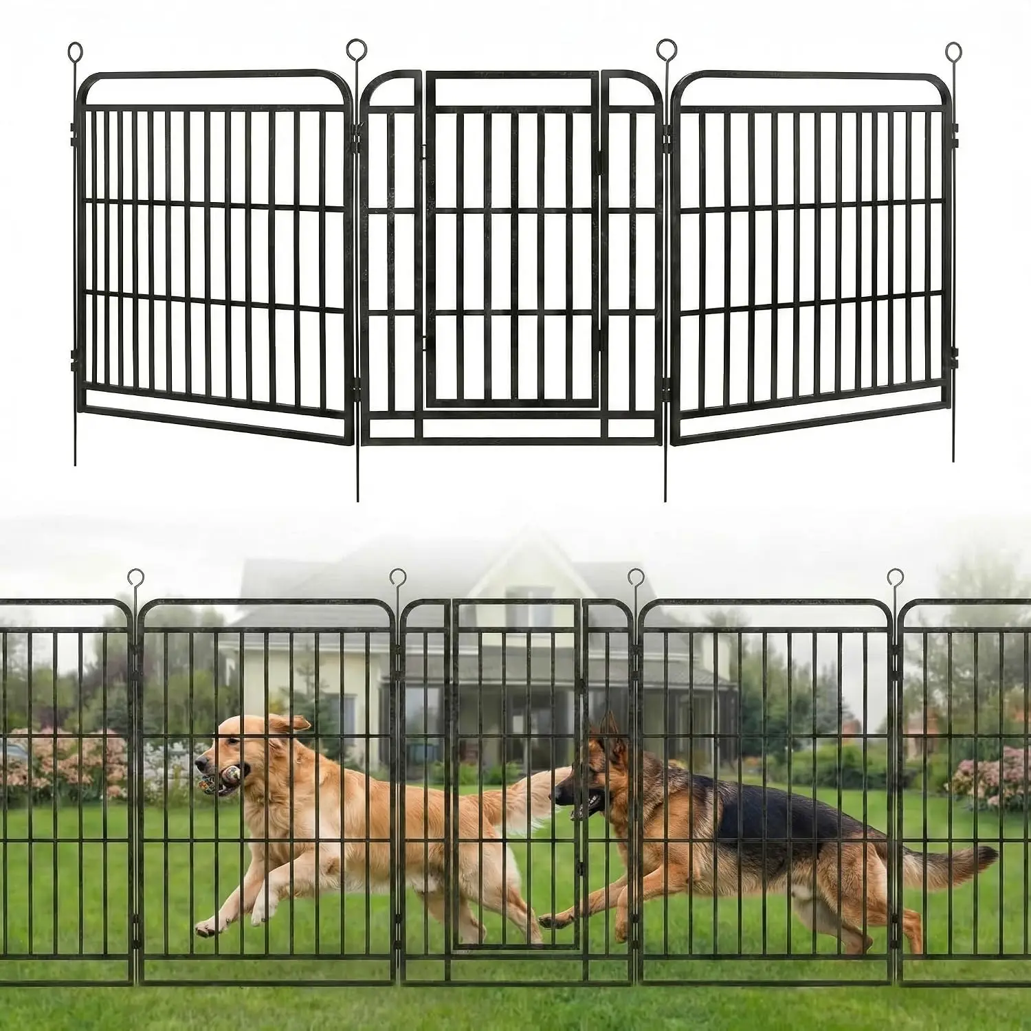 12 Panels No Dig Garden Fence 27ft X 47in Animal Barrier Dog Outdoor Decorative Metal Fencing Yard Patio Border, Customized