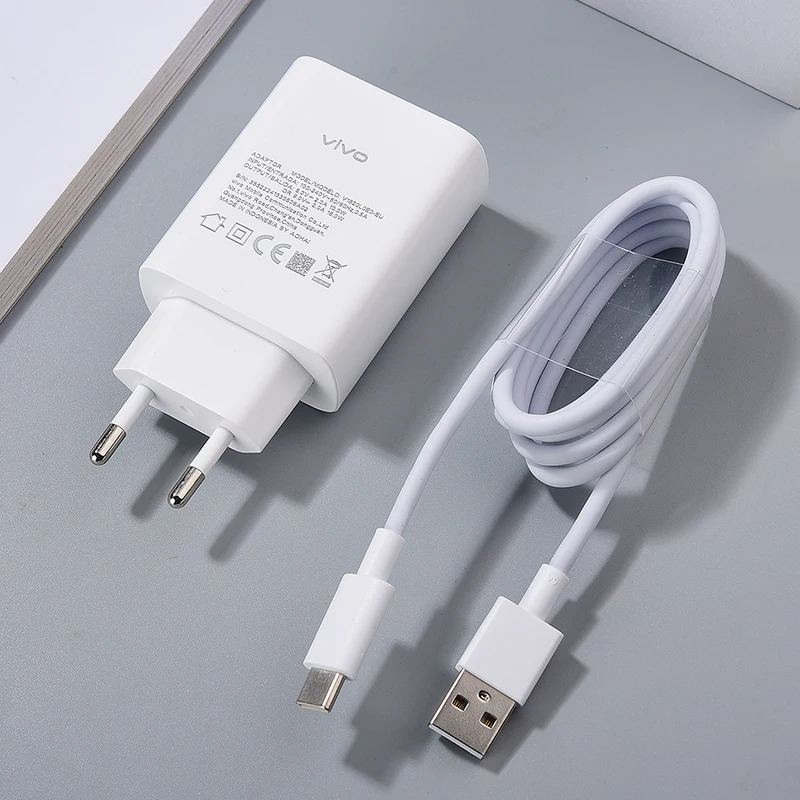 VIVO 18W Fast Charger EU Power Adapter For VIVO Y17S Y21 Y31S Y33s V17 S1 Pro G2 Y16 Y30 Y27 5G Y50 Y52 Y52S Y53S + Type C Cable