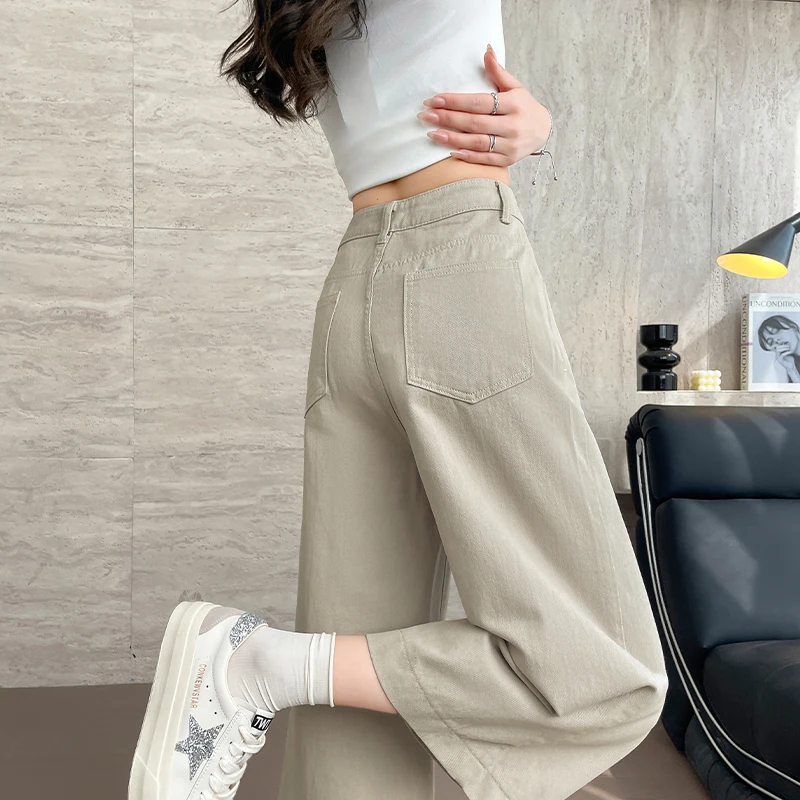 Y2K Korean Style Women's Straight Leg Jeans Summer Thin New Slimming Short Plus Size Design Seven-Foot Wide Leg Pants