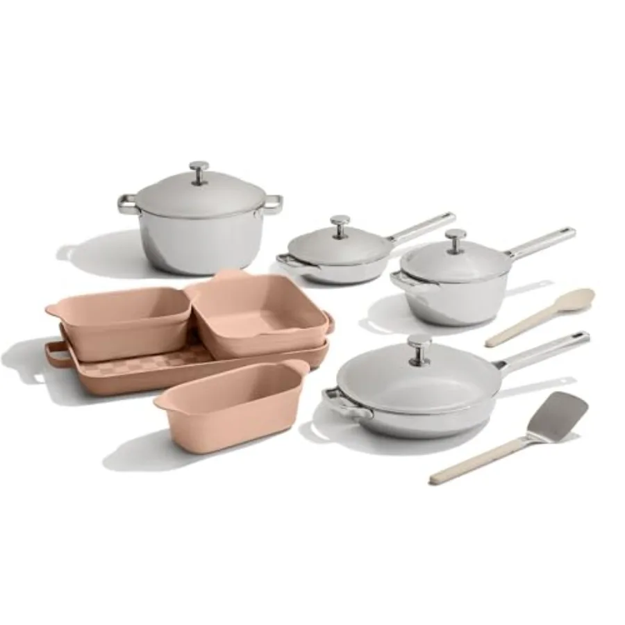 

15-Piece Titanium Pro Cookware Bakeware Set for Home Cooking Tri-Ply Titanium Stainless Steel Nonstick Fry Pans Pots Ceramic No