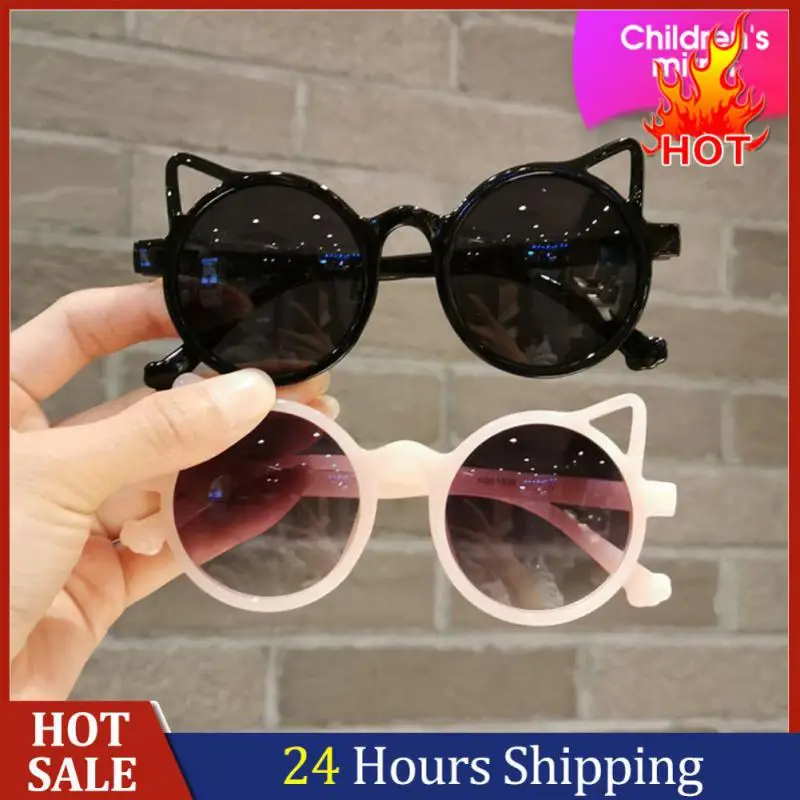 Gafas de sol con orejas de gato para niños y niñas, anteojos de sol con diseño de orejas de gato rosa, redondas, a la moda, color rojo y negro