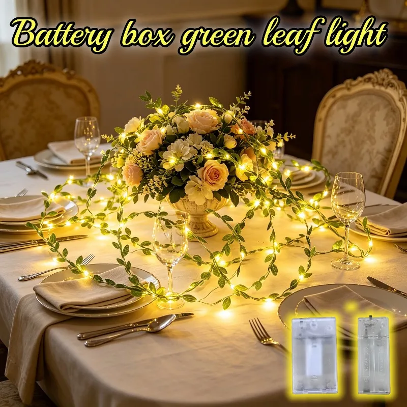 100/50/20LED Small Green Leaf Light String, Simulated Plant Leaf Warm Light String, Indoor Decorative Flower Wreath Light String