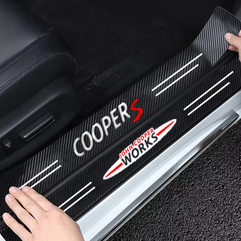 

4Pcs Car Stickers Door Sill Carbon Leather Fiber Protective Plate for Mini Coopers R56 R50 R51 R52 R53 R52 R55 R57 R58 R59 R60