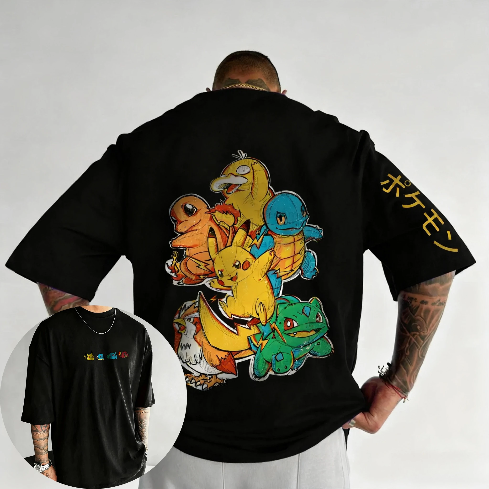 تي شيرت بوكيمون جيم كو ذو علامة تجارية 2026 للرجال والنساء صيفي جديد هيب هوب أمريكي عصري غير رسمي فضفاض Y2K ملابس الوالدين والطفل #3