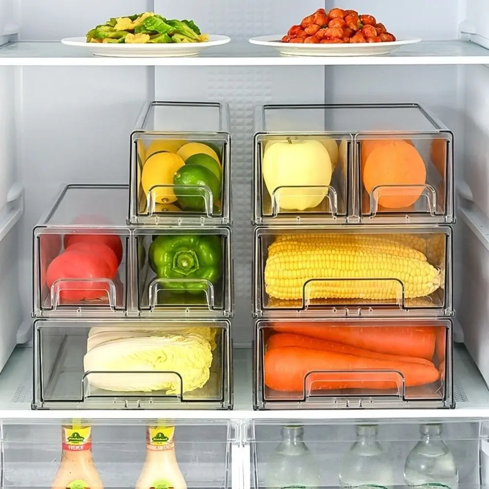 

Fresh Keeping Refrigerator Storage Box Stackable Clear Food Drawer Organizer Dustproof Large Capacity Cosmetic Display Case Meat