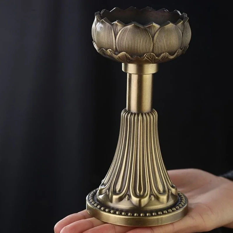 Tibetan High Candlestick，Flowers Candle Cup Polishing Bronze,Buddhist Handicraft Tantric Lamp Altars Buddhist Religious Item