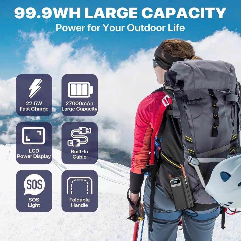 สถานีพลังงานแบบพกพาขนาดกะทัดรัด 99Wh พร้อมหน้าจอ LCD, ไฟฉาย และการชาร์จเร็ว สำหรับใช้งานกลางแจ้งและในกรณีฉุกเฉิน