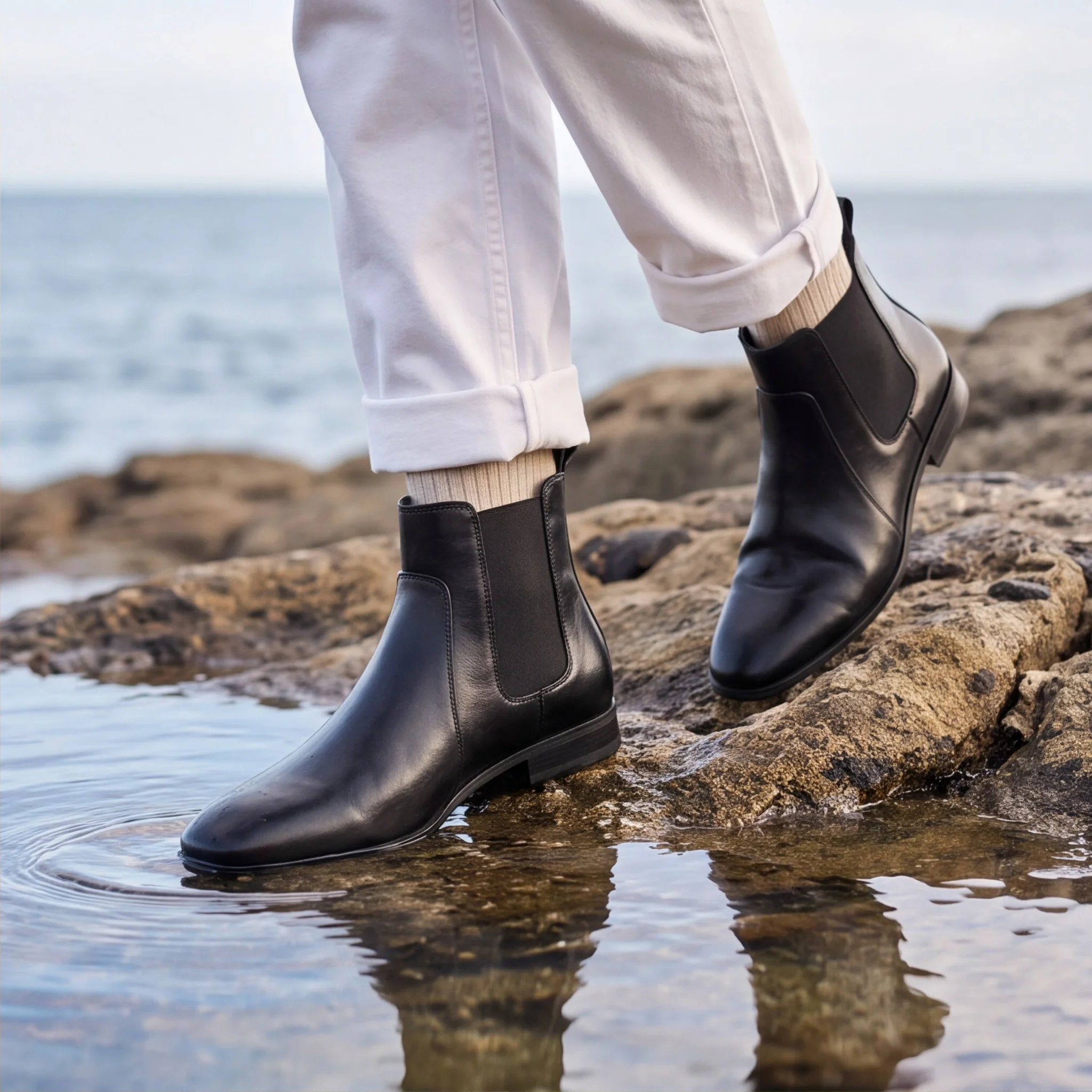 Chelsea-Stiefel für Herren, Knöchelhohe Stiefel, Elastische Seitenstiefel für Männer, Gummisohle, Polyesterfutter – Detail 3