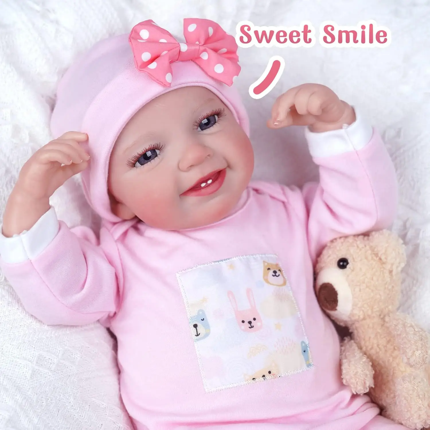 BABESIDE Muñecas Reborn Realisistas - Muñeca Recién Nacida Realista Sweet Smile de 20" con Kit de Alimentación Caja de Regalo para Niños de 3+