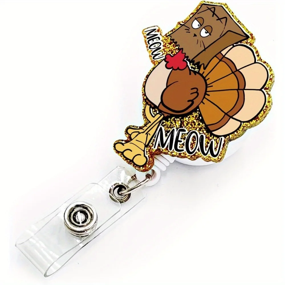 

Thanksgiving Turkey Badge Reel. Durable, retractable ID clip for nurses, teachers & office staff.