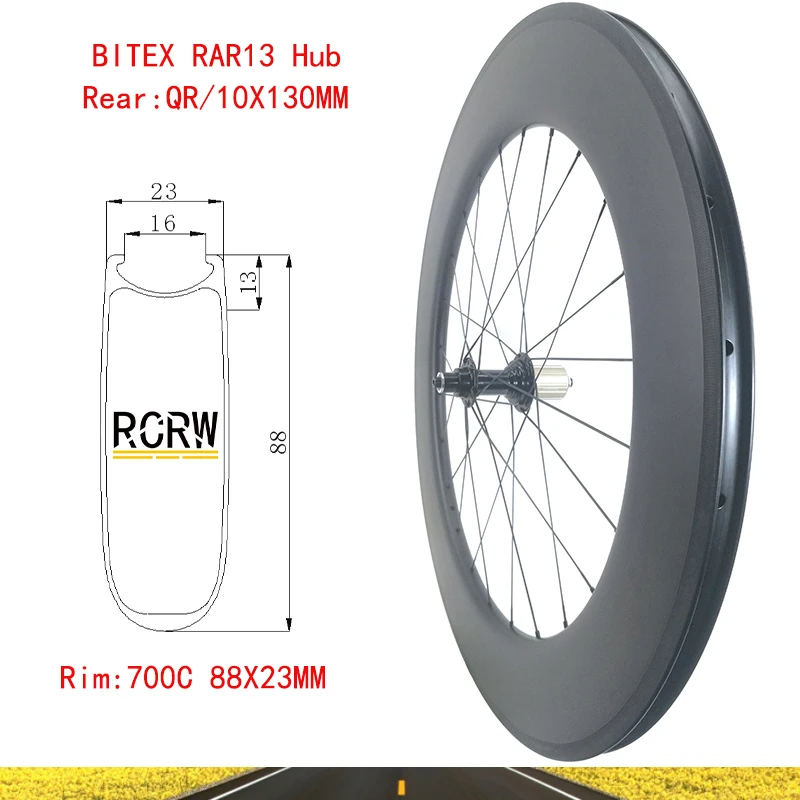 700C Road 88X23mm Rear Carbon Wheel Rim Deep 88 Wide 23 Clincher Basalt V Brake 24 Hole BITEX RAR13 SHIM CAPMY 6 Pawl Hub Wing20