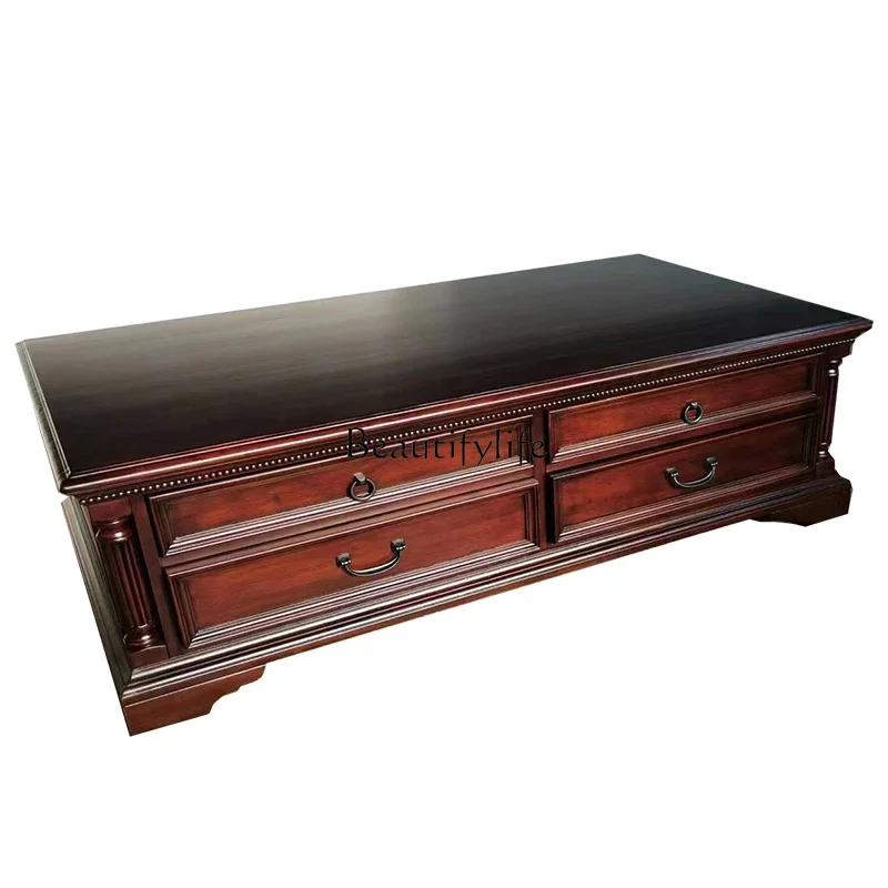 

lAmerican all-solid wood coffee table retro rectangular size apartment log