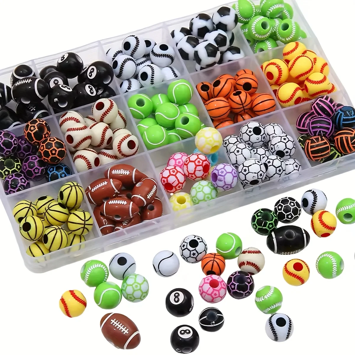 كرة السلة على طراز رياضي عشوائي، كرة القدم، البيسبول، الرجبي، حبات الجولف، الخرز المتناثر، أقراط قلادة سوار DIY المختلطة #3